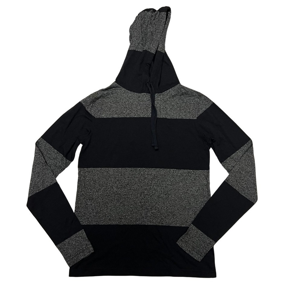 Prince & Fox Hoodie, Black & Gray Striped Long Sleeve Lightweight, Size XS